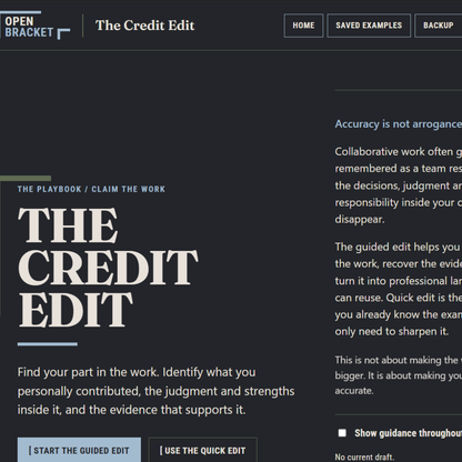 The Credit Edit - Turn work you have already done into clear, accurate professional evidence.