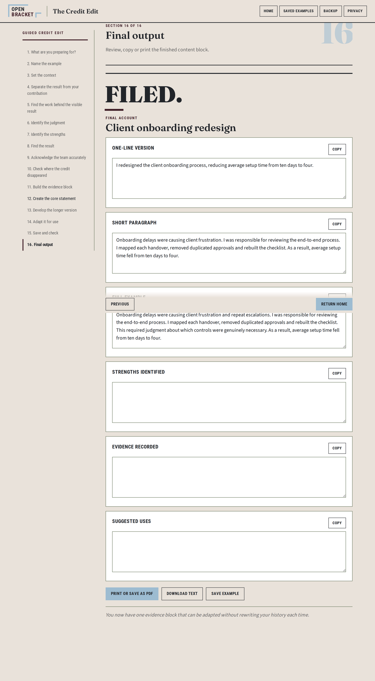 The Credit Edit - Turn work you have already done into clear, accurate professional evidence.