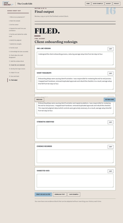 The Credit Edit - Turn work you have already done into clear, accurate professional evidence.