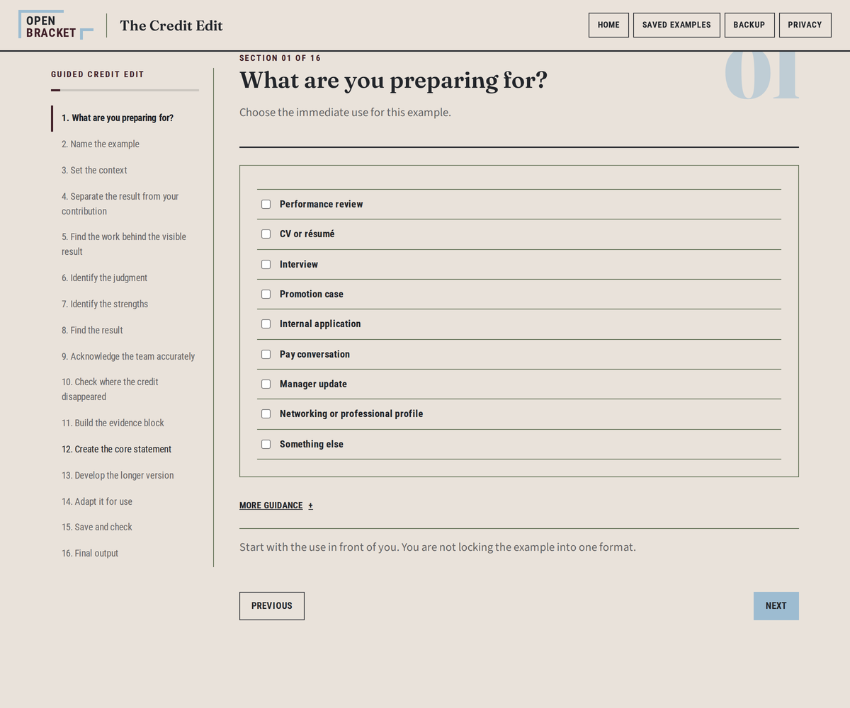 The Credit Edit - Turn work you have already done into clear, accurate professional evidence.