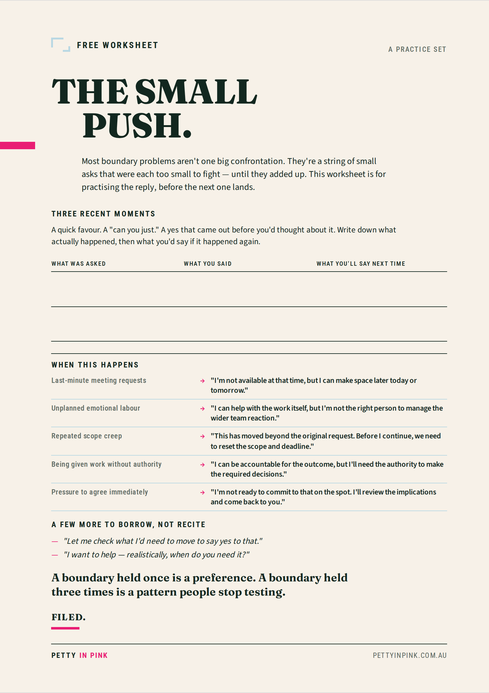 The Small Push worksheet preview